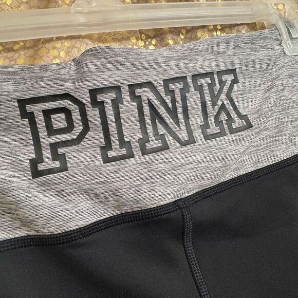 PINK Victoria's Secret Ultimate leggings Black Gray Lace Up Full Length Large - Picture 6 of 6